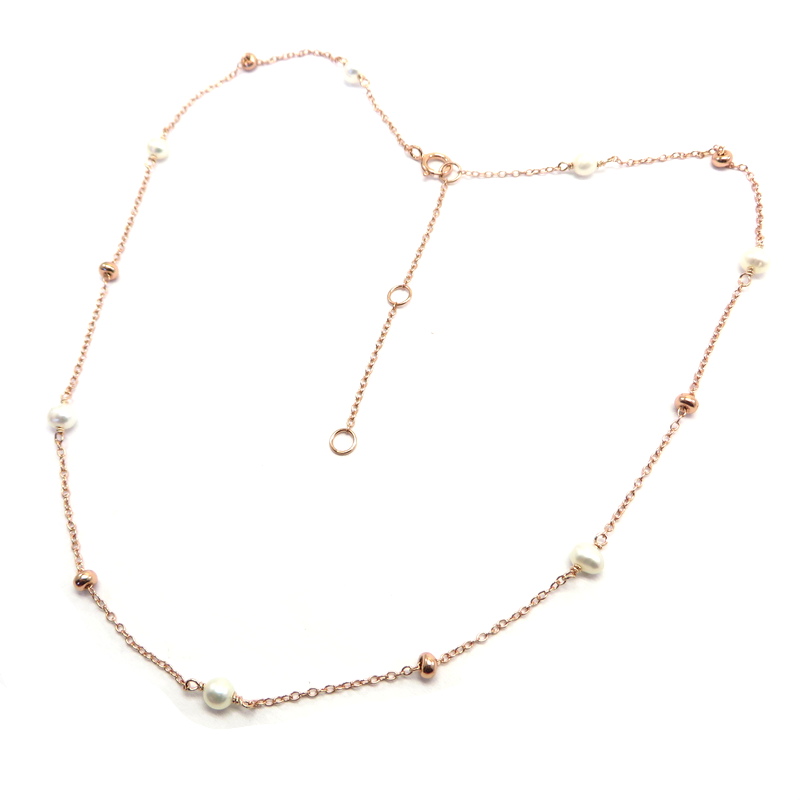 Rose Gold Plated Silver Necklace with Freshwater Pearls
