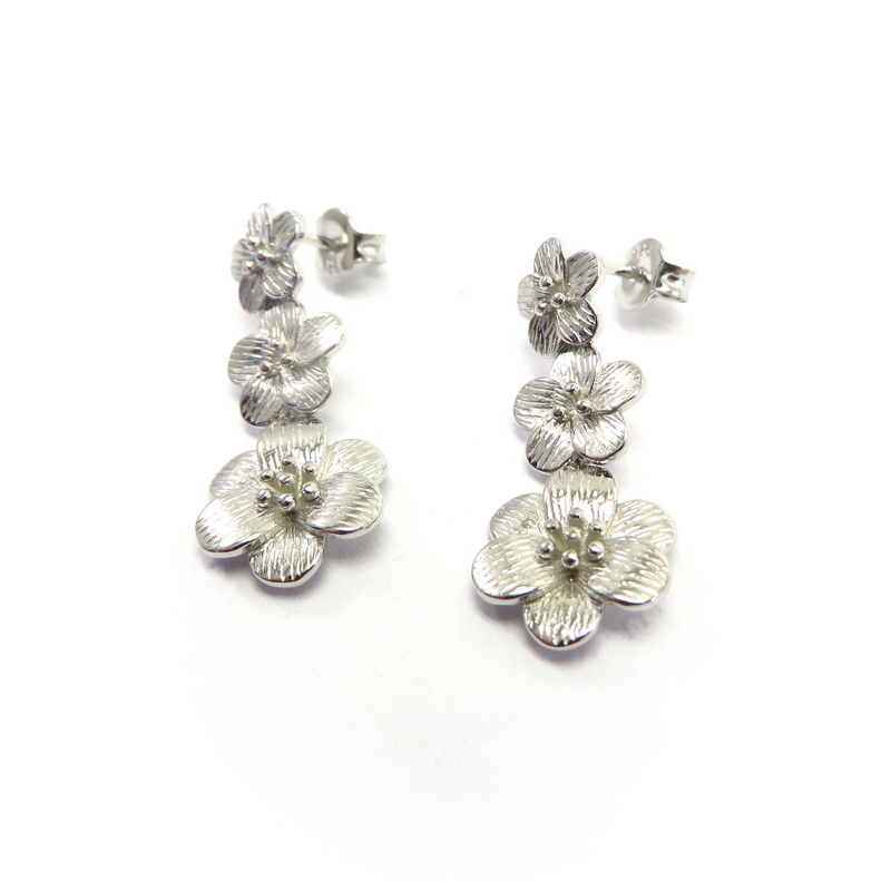 Sterling Silver Three Flower Earrings
