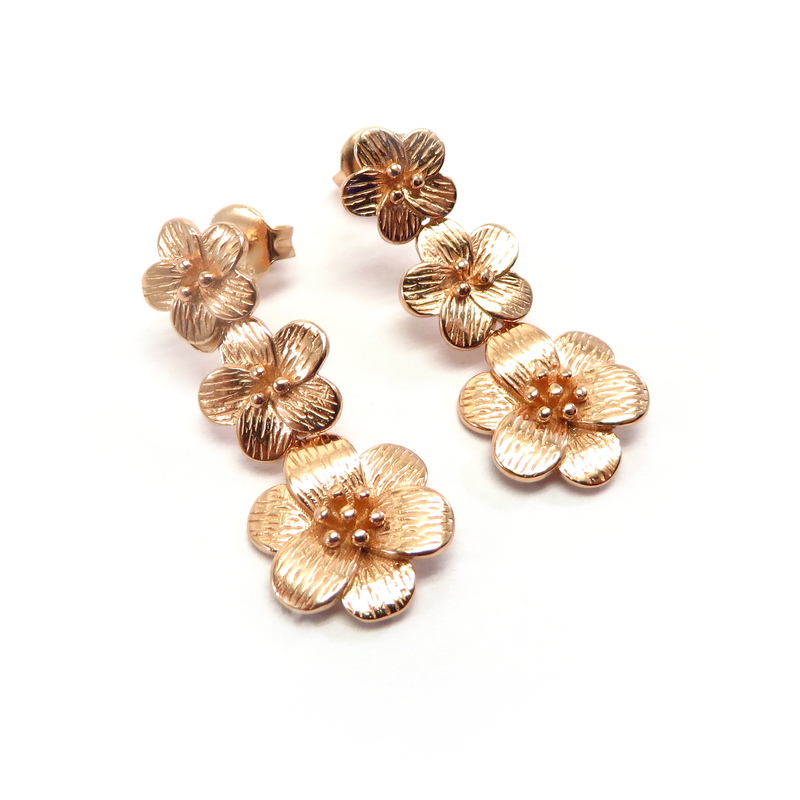 Rose Gold Plated Silver Flower Earrings