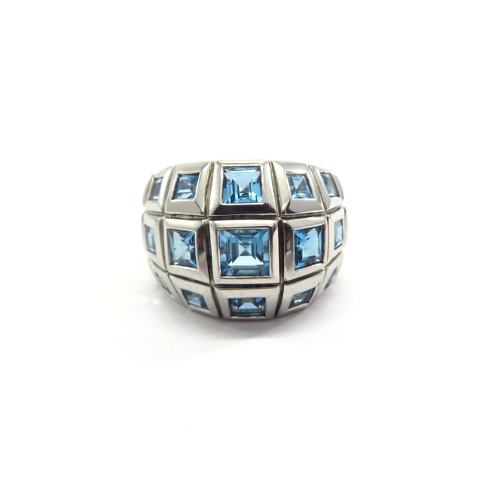Multi-Square Blue Topaz Sterling Silver Ring