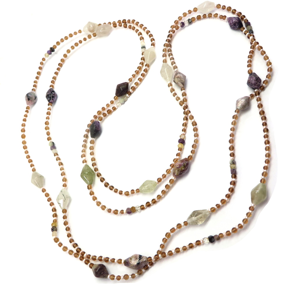 Gemstone Necklace with Garnet, Pearl and Charoite