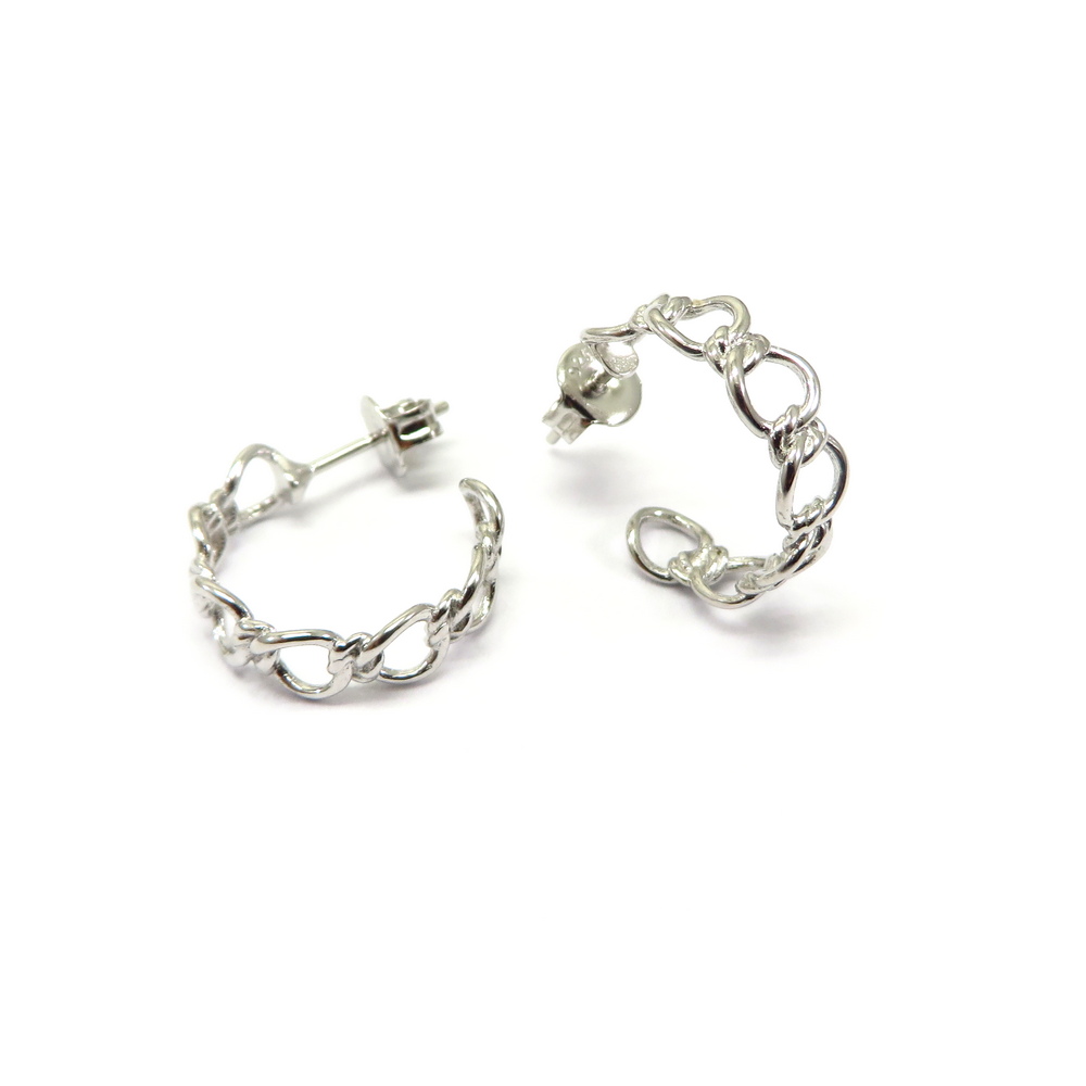 Knotted Link Silver Hoop Earrings