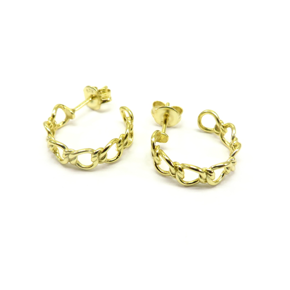 Gold Plated Knotted Link Hoop Silver Earrings