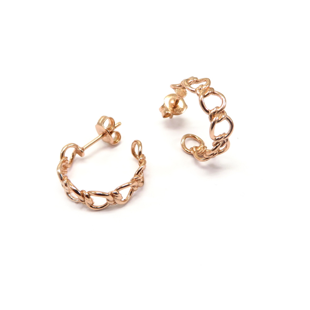 Rose Gold Plated Knotted Link Silver Hoop Earrings