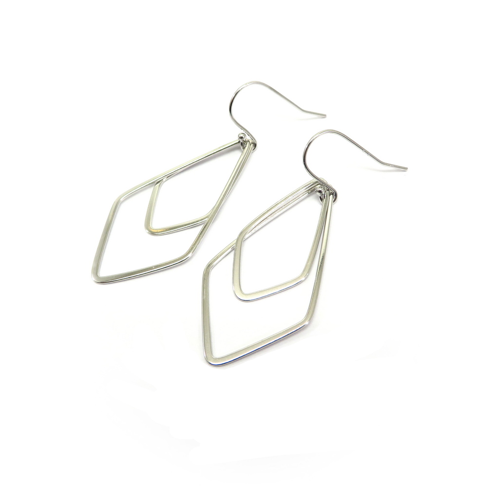 Sterling Silver Geometric Double Hook Silver Earrings