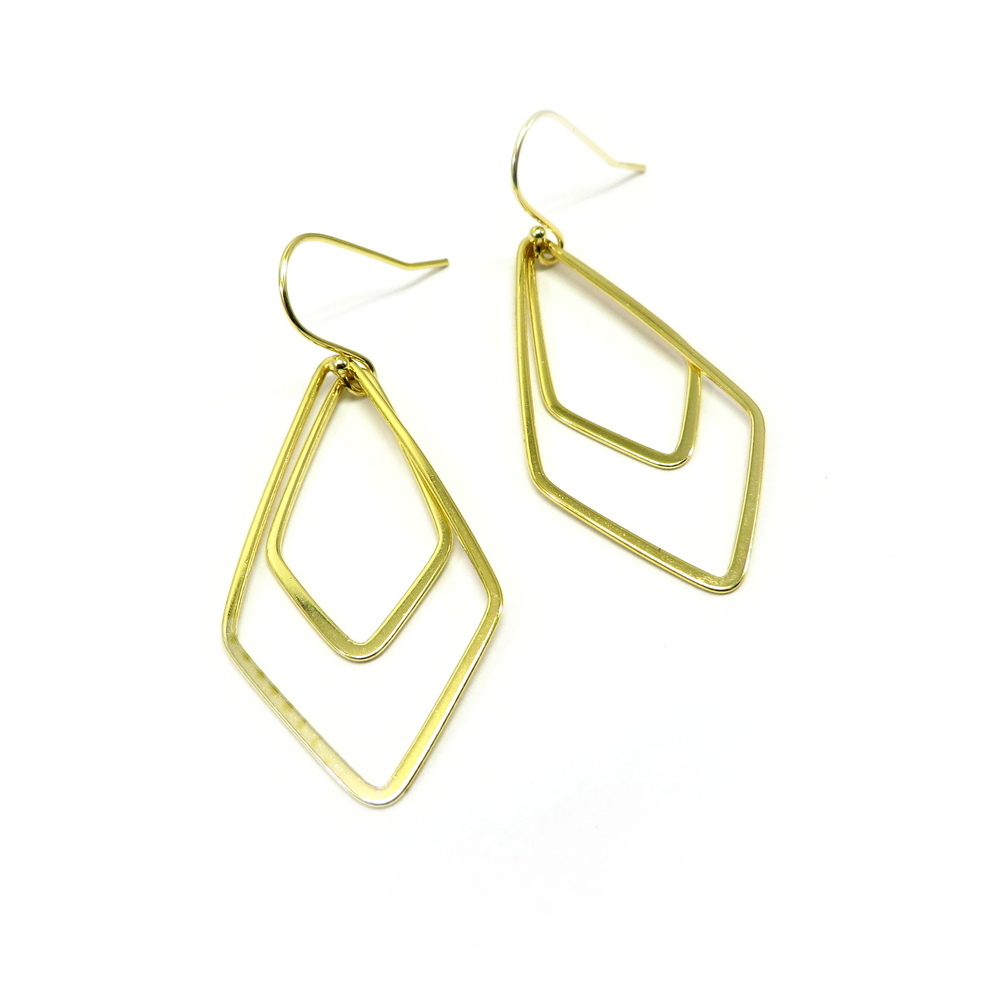Gold Plated Double Geometric Design Silver Earrings