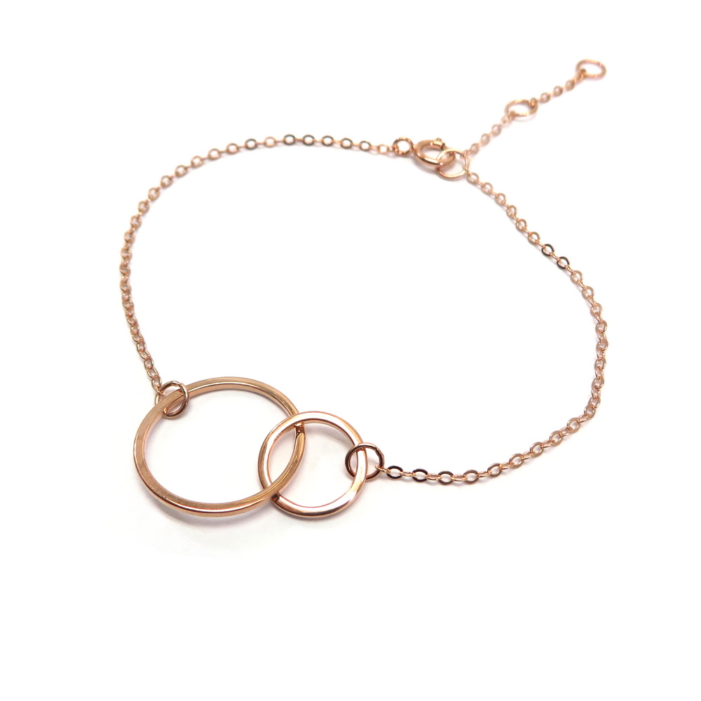 Rose Gold Plated Double Circle Chain Silver Bracelet