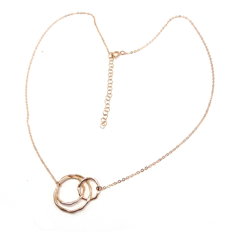 Rose Gold Plated Triple Ring Silver Necklace