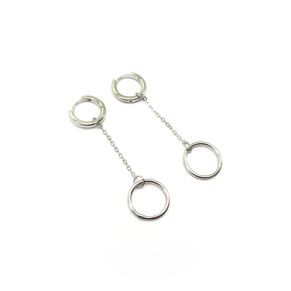 Circle-on-a-Chain Silver Earrings