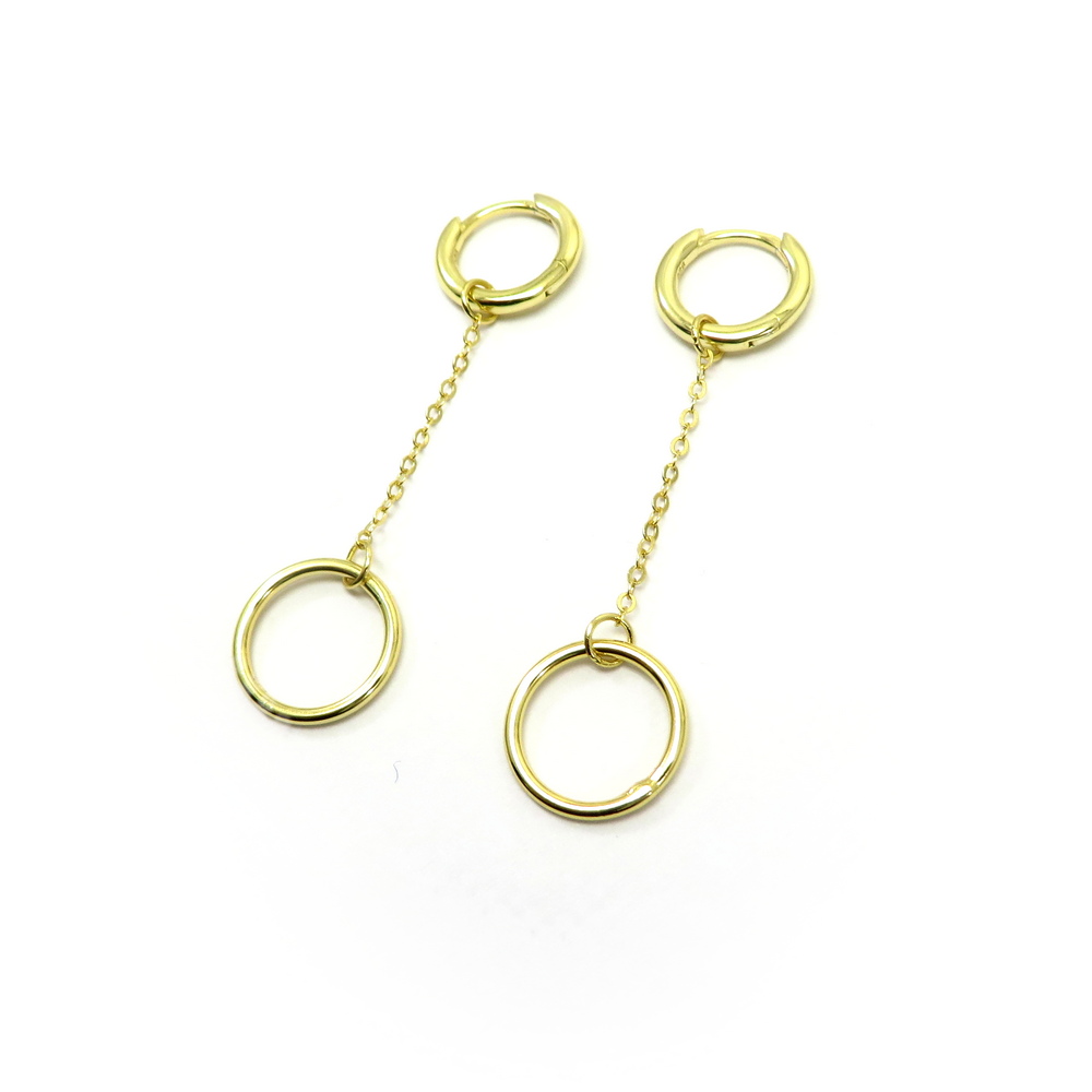 Circle-on-a-Chain Gold Plated Silver Earrings
