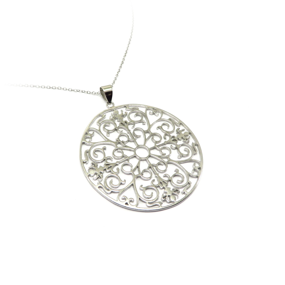 Silver Filigreed Round Flower Pendant