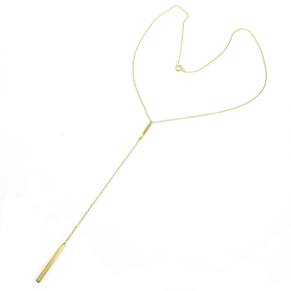 Gold Plated Dangly Chain Two Bar Silver Necklace