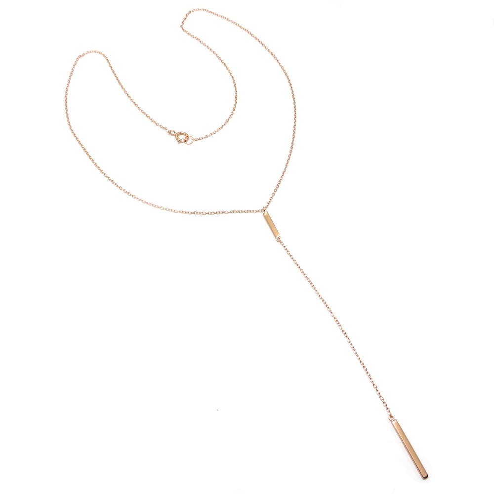 Rose Gold Plated Dangly Chain Two Bar Silver Necklace