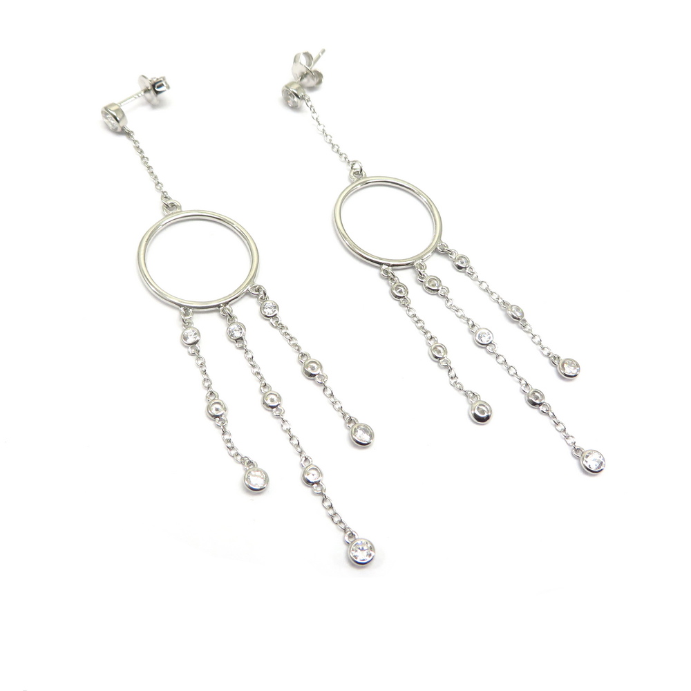 Eastern Bazaar Dangly Silver Earrings with Cubic Zirconia