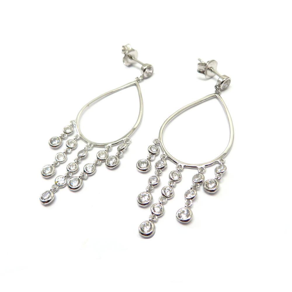 Silver Gypsy Teardrop Earrings with Cubic Zirconia