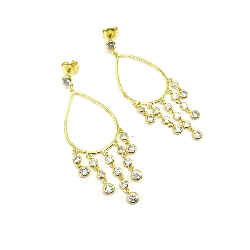 Gold Plated Gypsy Teardrop Silver Earrings with Cubic Zirconia
