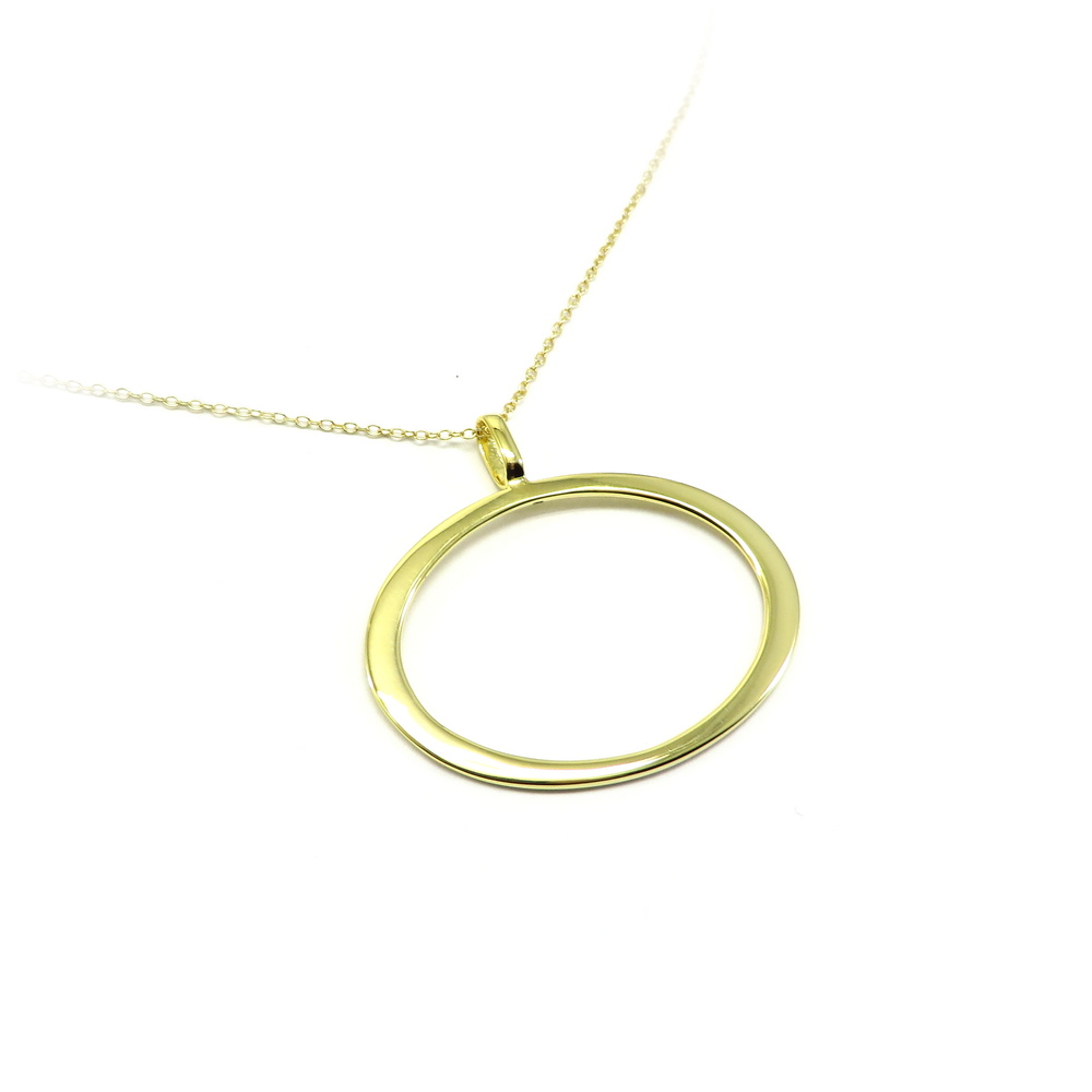 Minimalistic Horizontal Oval Gold Plated Silver Pendant