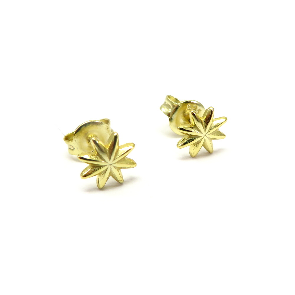 Gold Plated Flower Stud Silver Earrings