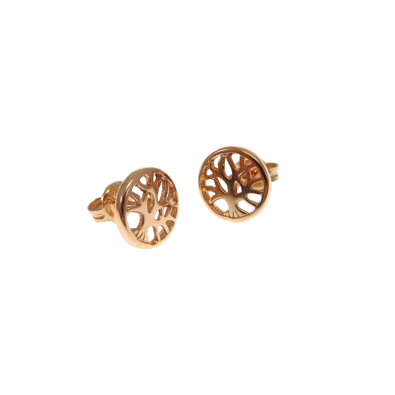 Rose Gold Plated Tree of Life Silver Stud Earrings