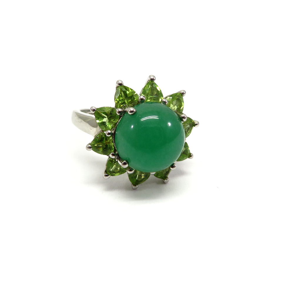 Green Jade and Peridot Flower Ring