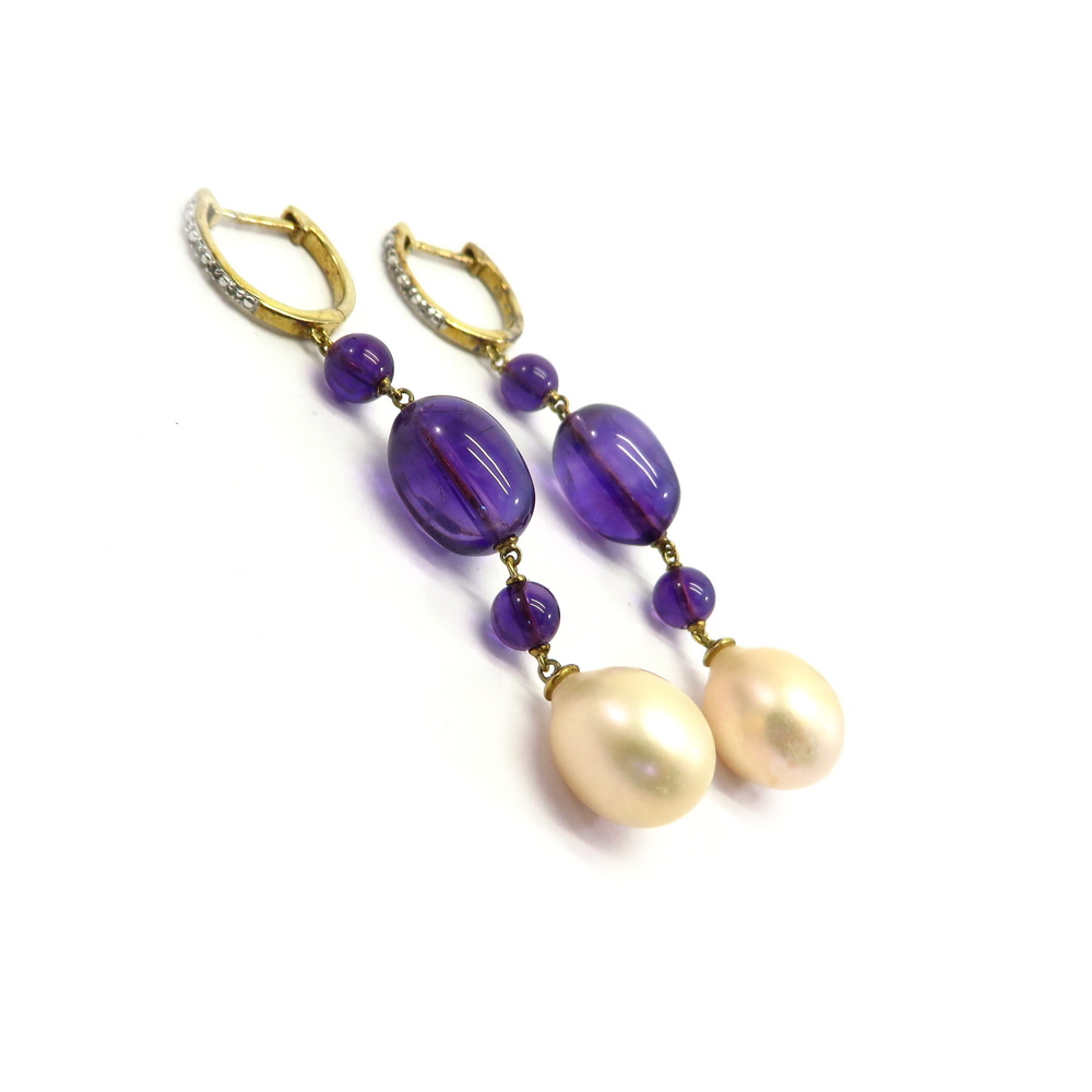 Pearl and Amethyst Drop Earrings