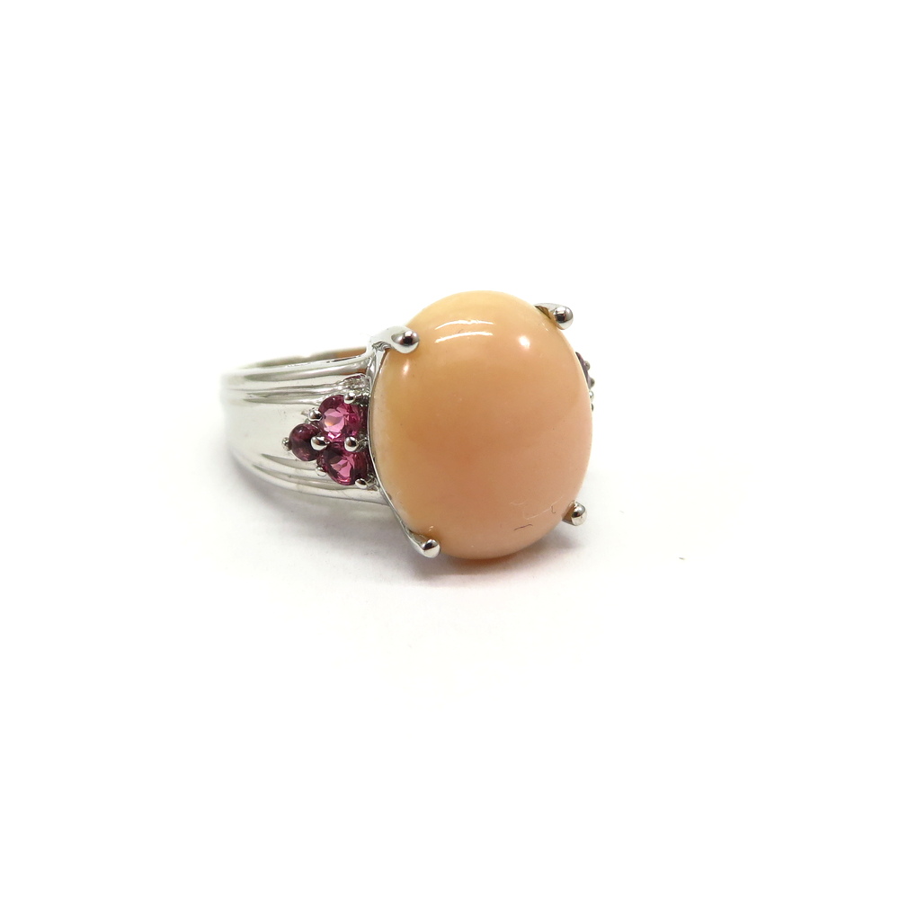Pink Opal and Tourmaline Ring
