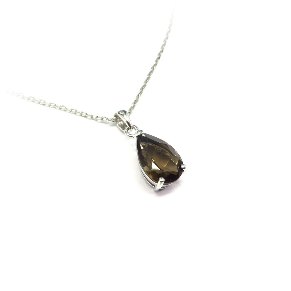 Smoky Quartz Teardrop Pendant set in Sterling Silver