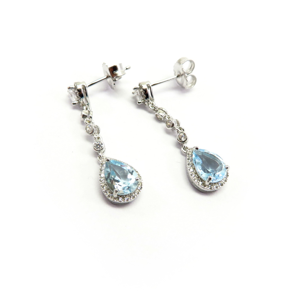 Sky Blue Topaz Drop Earrings set in Sterling Silver