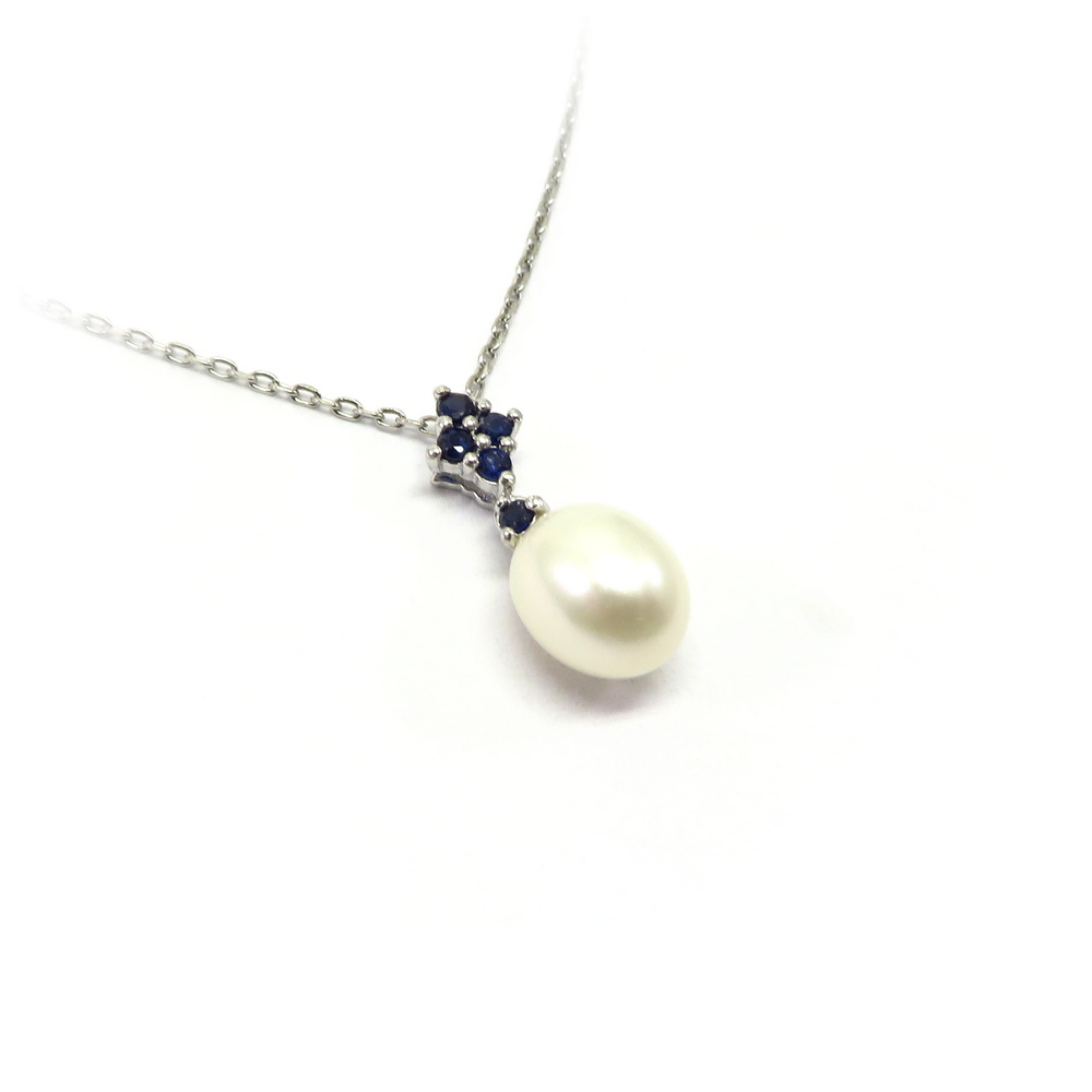 Freshwater Pearl and Natural Blue Sapphire Pendant