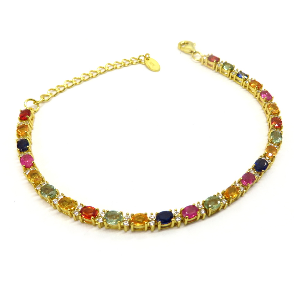 Gold Plated Multi-Colored Sapphire Tennis Bracelet