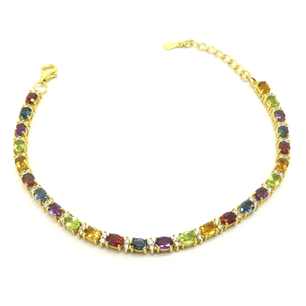 Gold Plated Gemstone Tennis Bracelet
