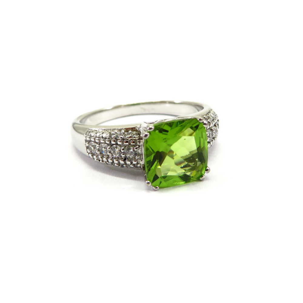 Square Peridot Ring set in Sterling Silver