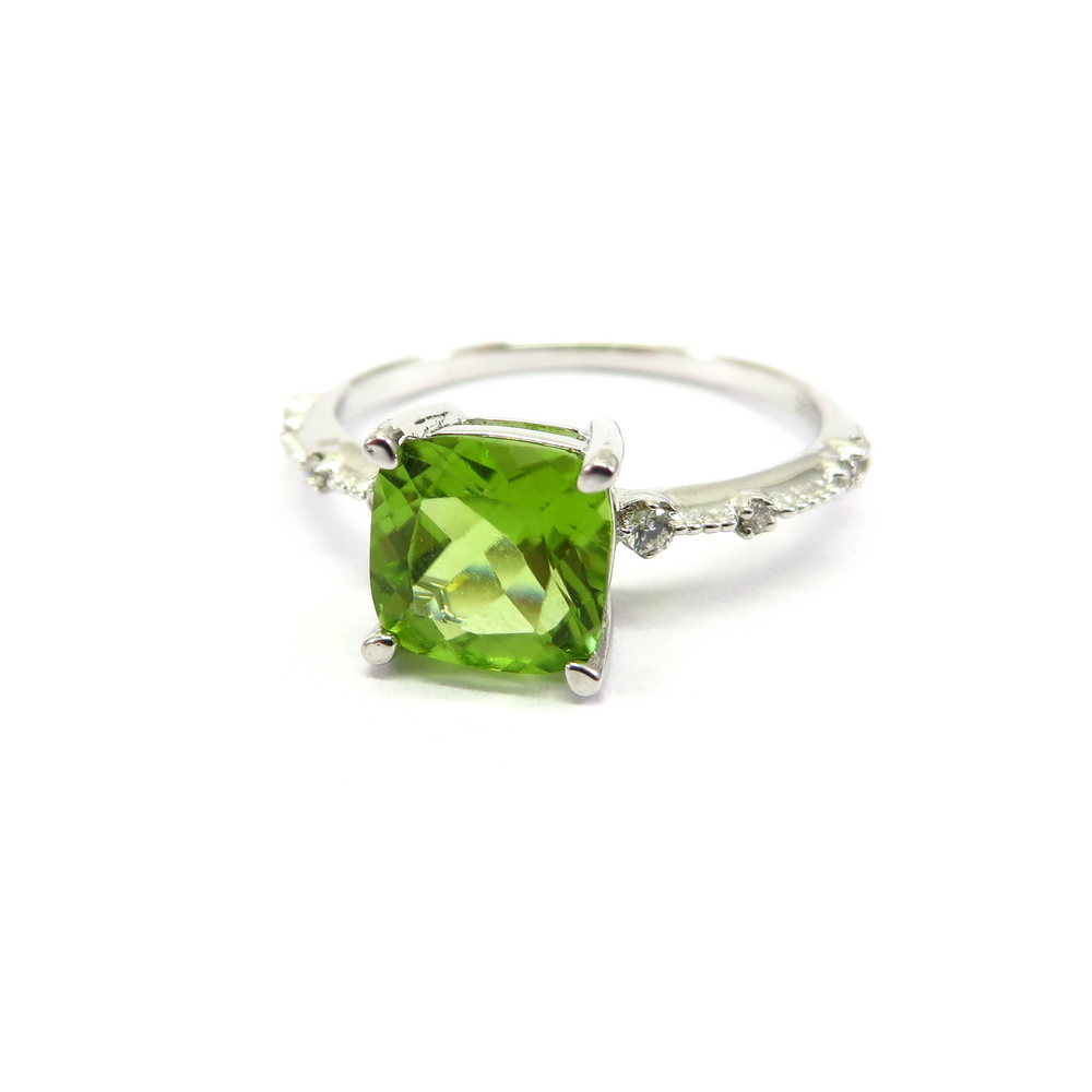 Square Peridot Ring set in Sterling Silver