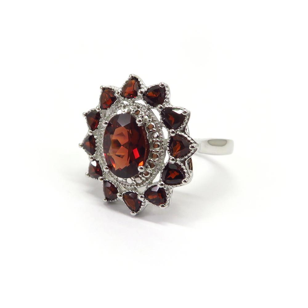 Oval Garnet Flower Ring