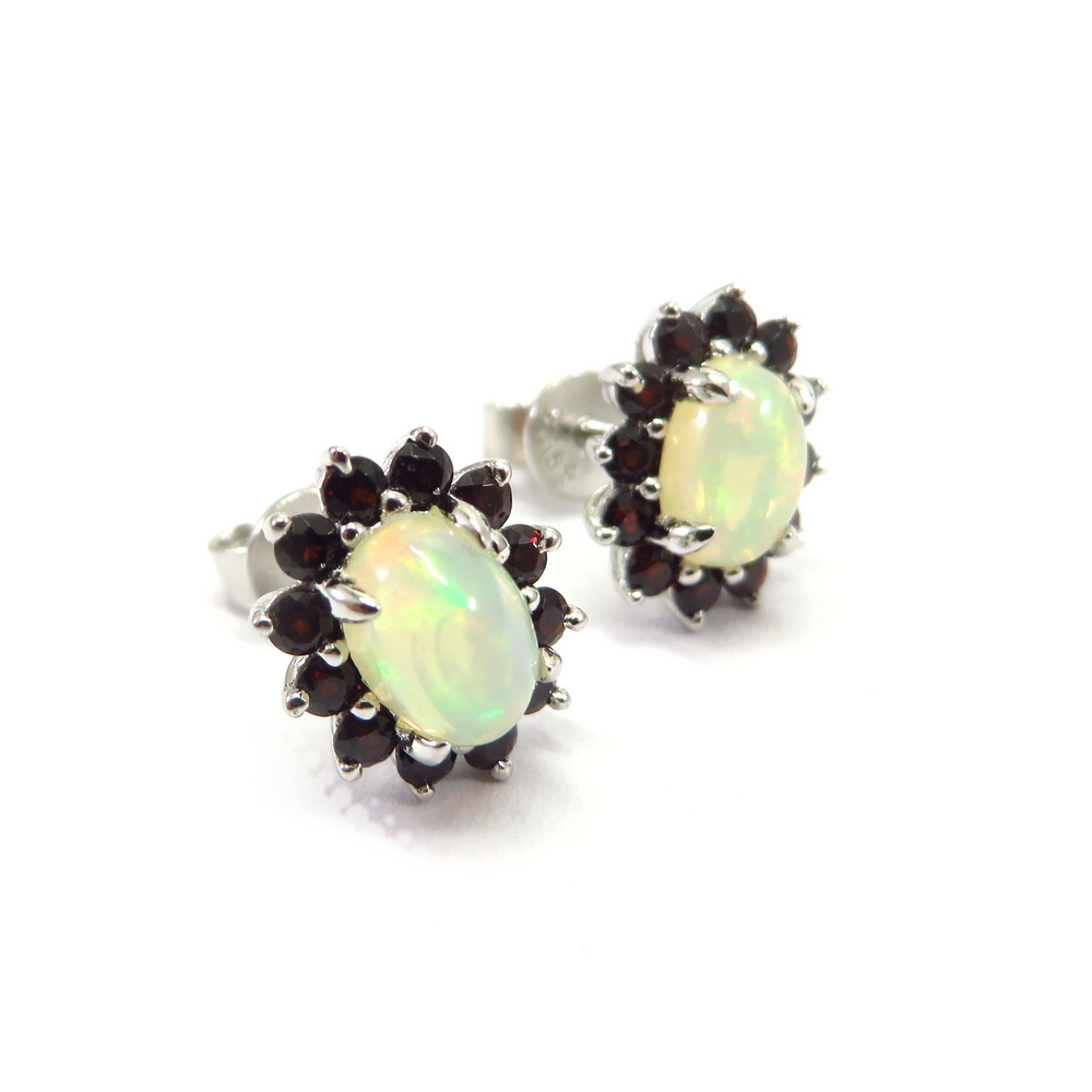 Oval Opal and Garnet Earrings