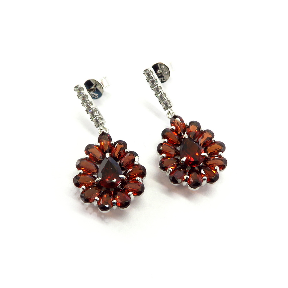 Garnet Teardrop Flower Earrings