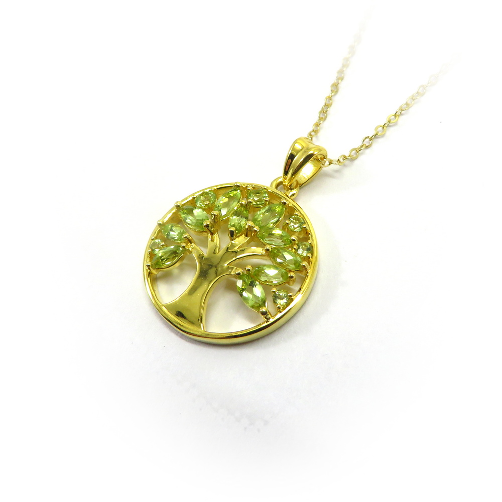 Gold Plated Peridot Tree Pendant